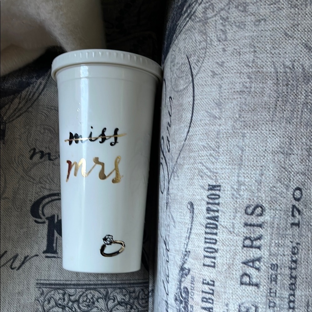 Kate Spade Miss to Mrs White & Gold Travel Tumbler